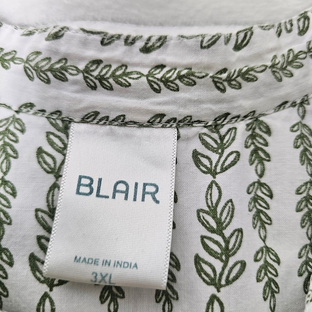 Blair Pintuck Blouse Women 3XL White Green Leaf Print Cotton Button Front Top - Picture 6 of 12